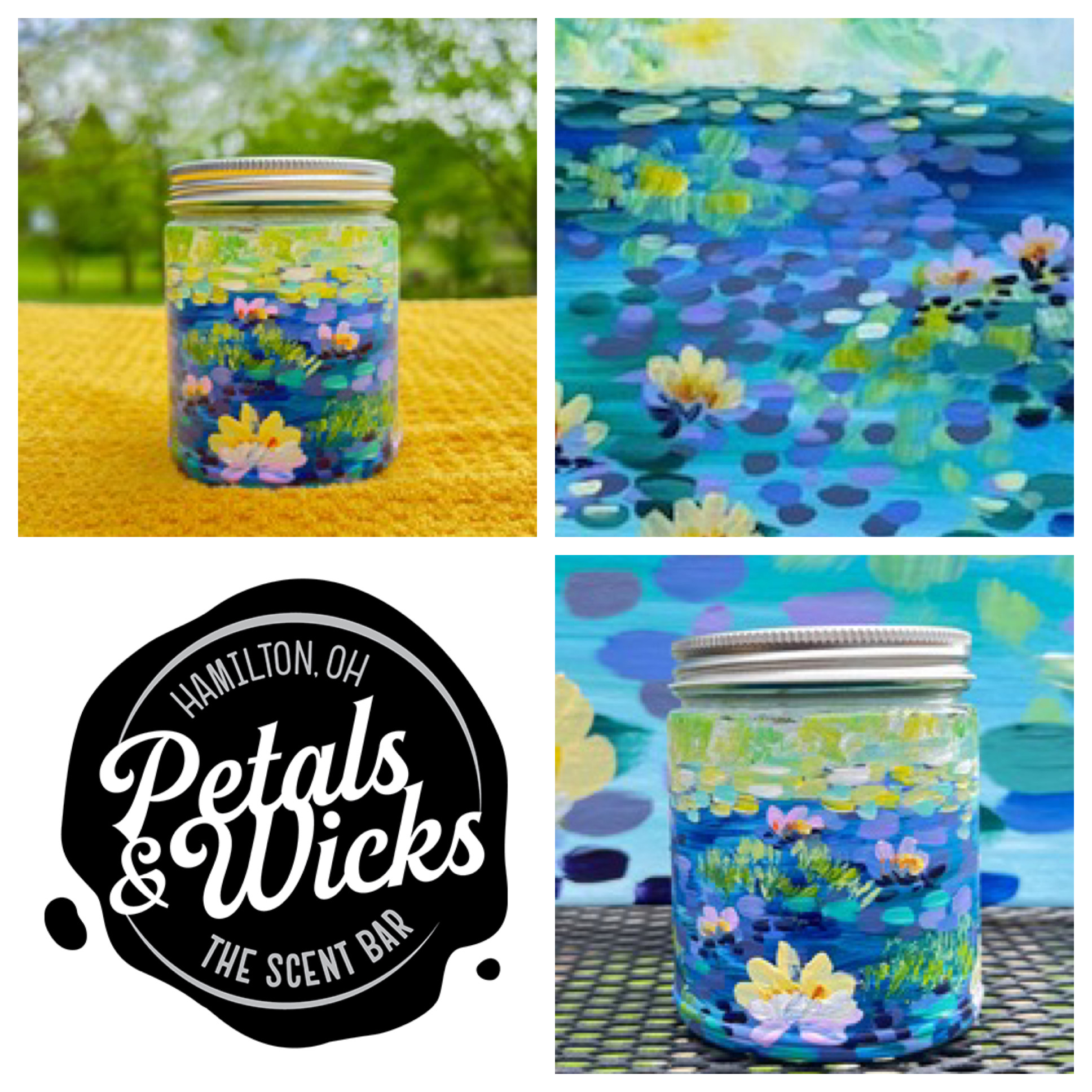 Waterlillies, Monet Style Paint and Pour at Petals and Wicks Champion Mill!
